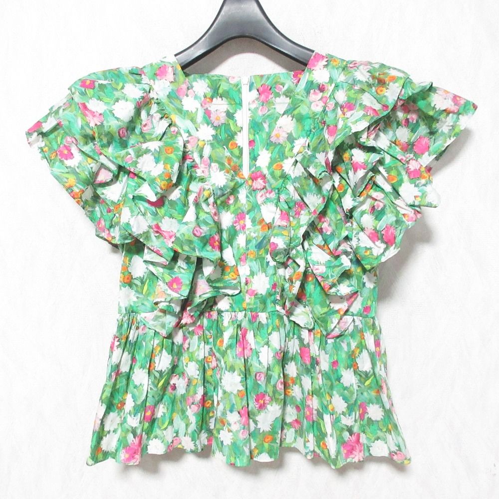 24SS STRASBURGO ストラスブルゴ ラッフルスリーブ プルオーバーブラウス 241317 サイズ36 グリーン レディース 古着