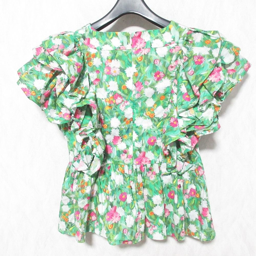 24SS STRASBURGO ストラスブルゴ ラッフルスリーブ プルオーバーブラウス 241317 サイズ36 グリーン レディース 古着