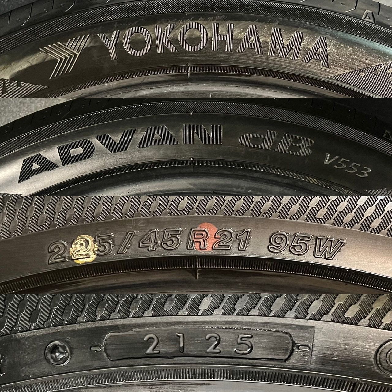  製 約9 8～9 9分山 ヨコハマ アドバン ADVANdB V 553 225 45 R 21 2本 h_667 21インチ サマータイヤ ノーマルタイヤ