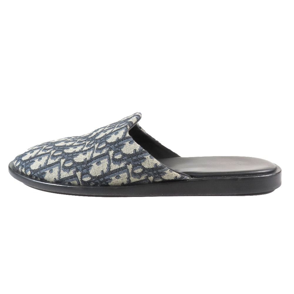 DIOR ディオール オブリーク ジャガード サンダル ミュール トロッター レザー スリッパ 靴 シューズ 41 ブラック ネイビー メンズ 古着