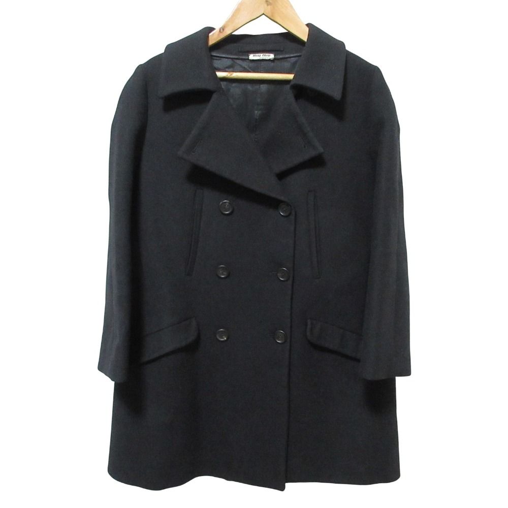 MIU MIU ミュウミュウ ウール ダブルブレストコート 40 ブラック レディース 古着