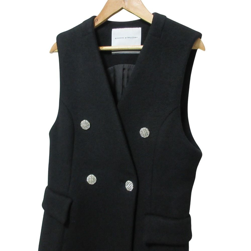BORDERS at BALCONY ボーダーズアットバルコニー ダブルブレステッドジレ ロングベスト BD2121-3A-10 36 ブラック レディース 古着 GINKGOPHARMACY_COM