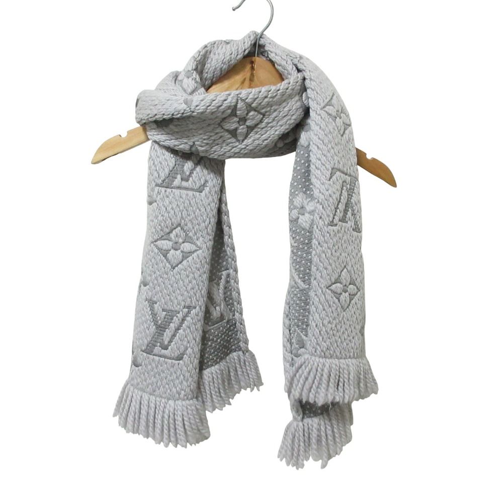 Louis Vuitton ルイヴィトン エシャルプ ロゴマニア シルクブレンド マフラー ストール グレー レディース 古着