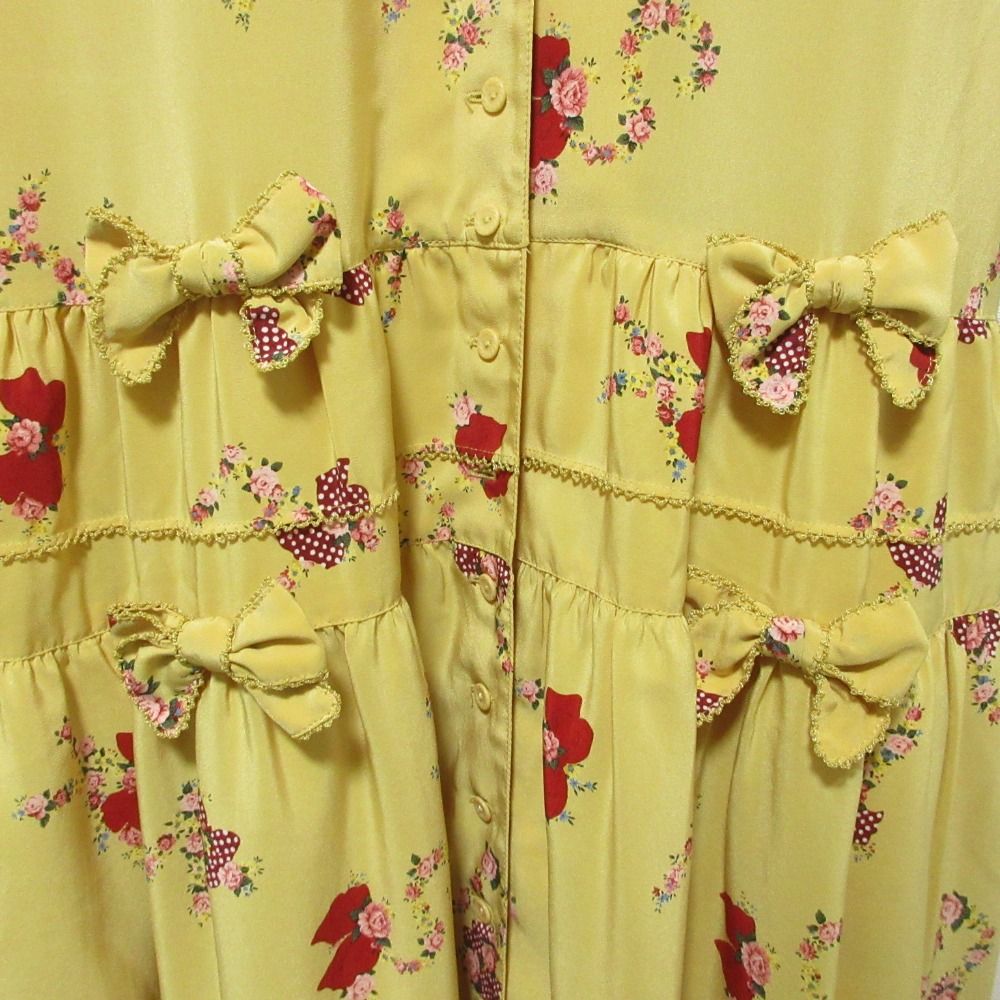  PINK HOUSE ピンクハウス フラワープリント 半袖 ロングワンピース イエロー レディース 古着 長袖 七分袖 その他