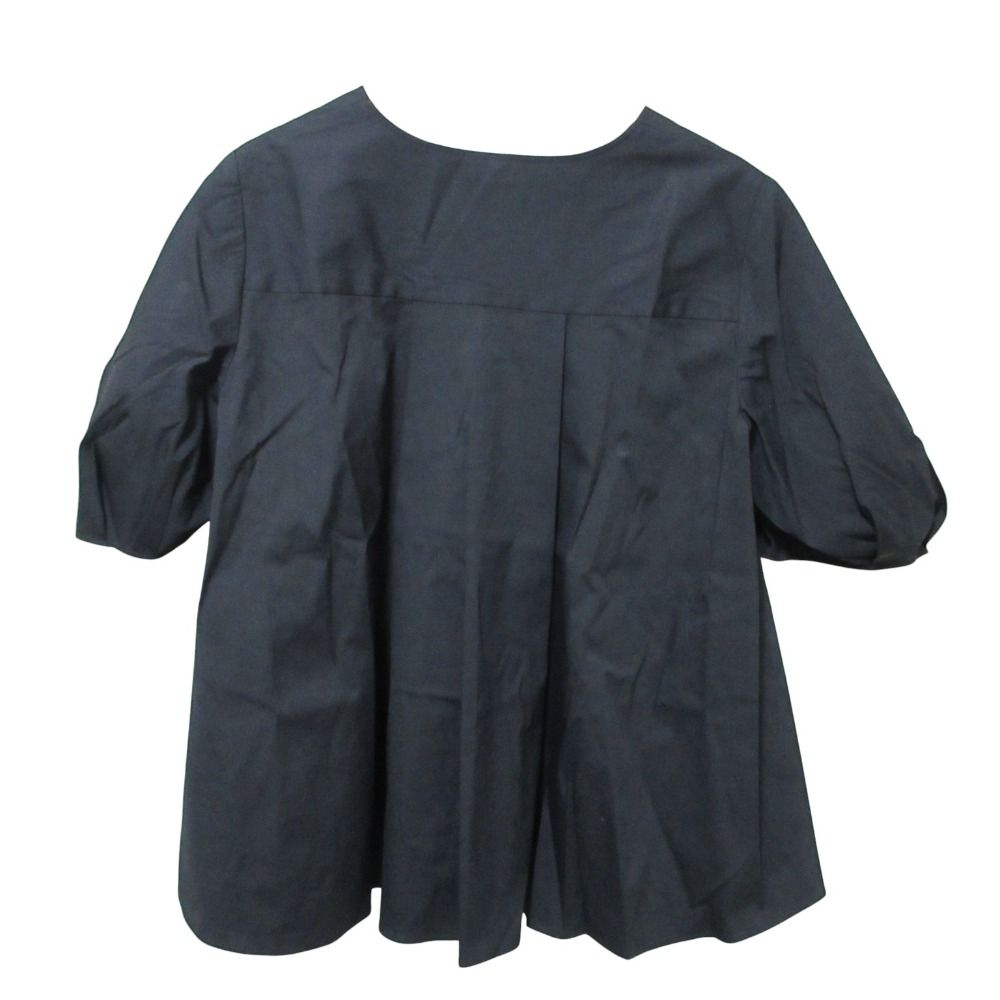 クリーニング済 22年商品 FOXEY フォクシー ブルーナトップ 半袖 キーネック ブラウス 42772 40 ミッドナイトブルー レディース 古着