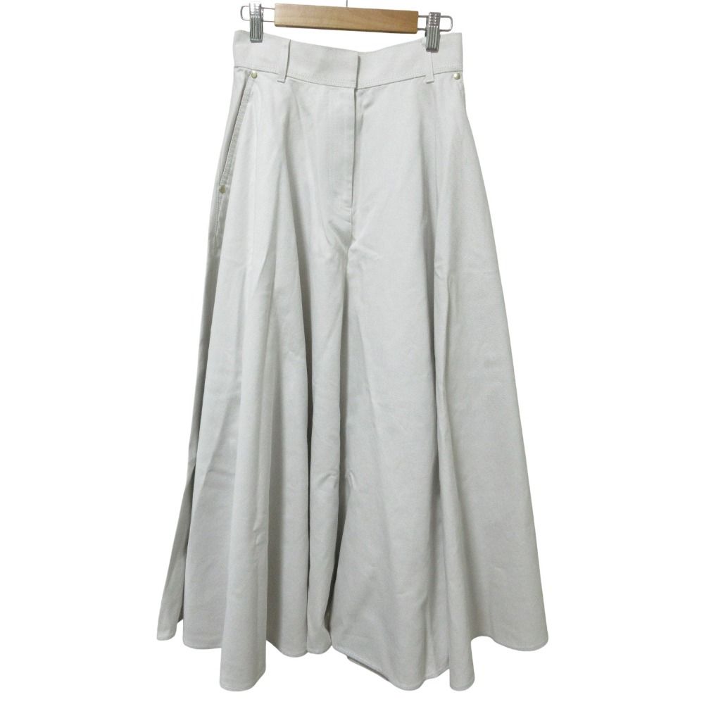 クリーニング済 22SS ebure エブール リネンコットン ツイル フ ロングスカート 36 ライトグレー レディース 古着