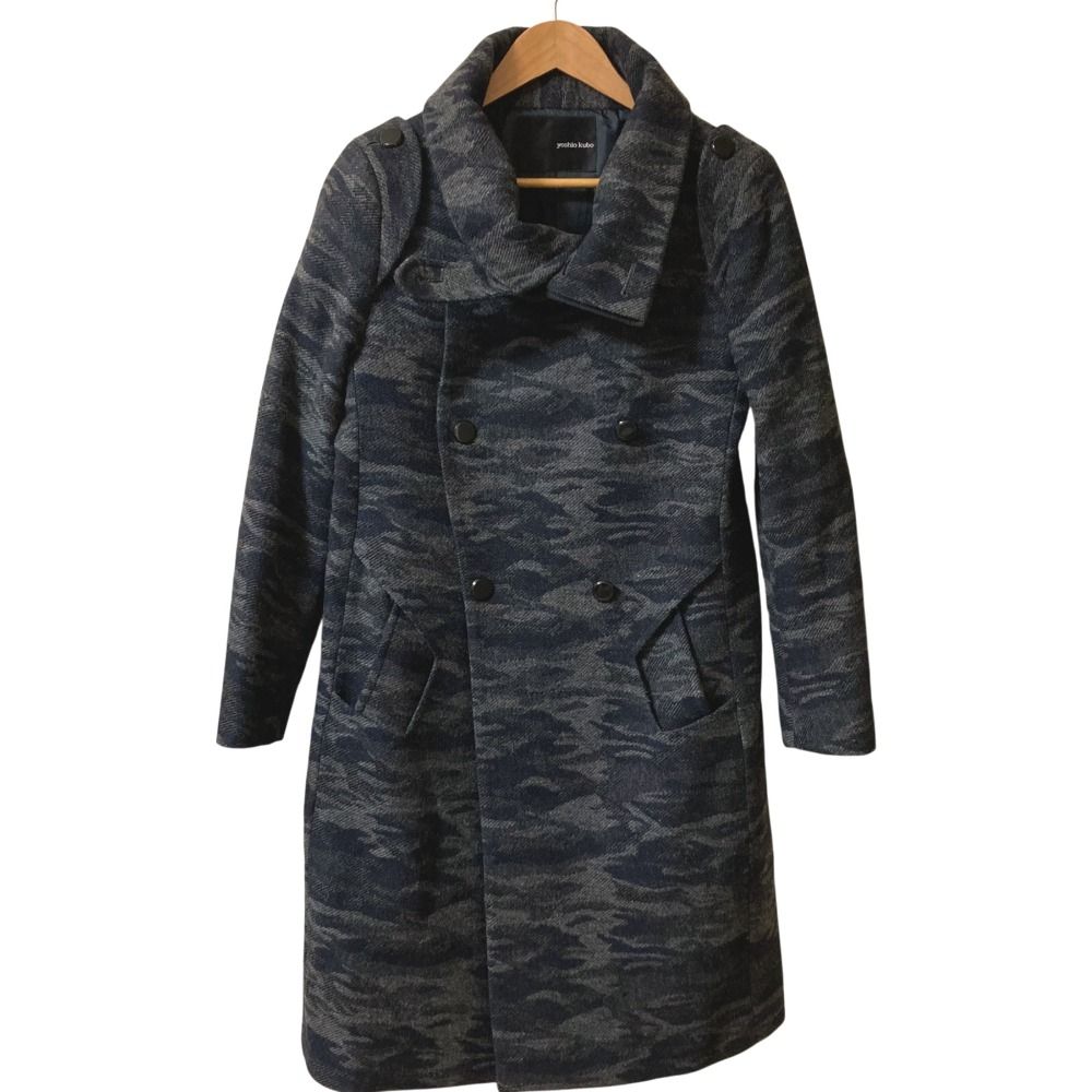 yoshio kubo ヨシオクボ カモフラ柄 ウール スタンド コート サイズ1 グレー ネイビー メンズ 古着