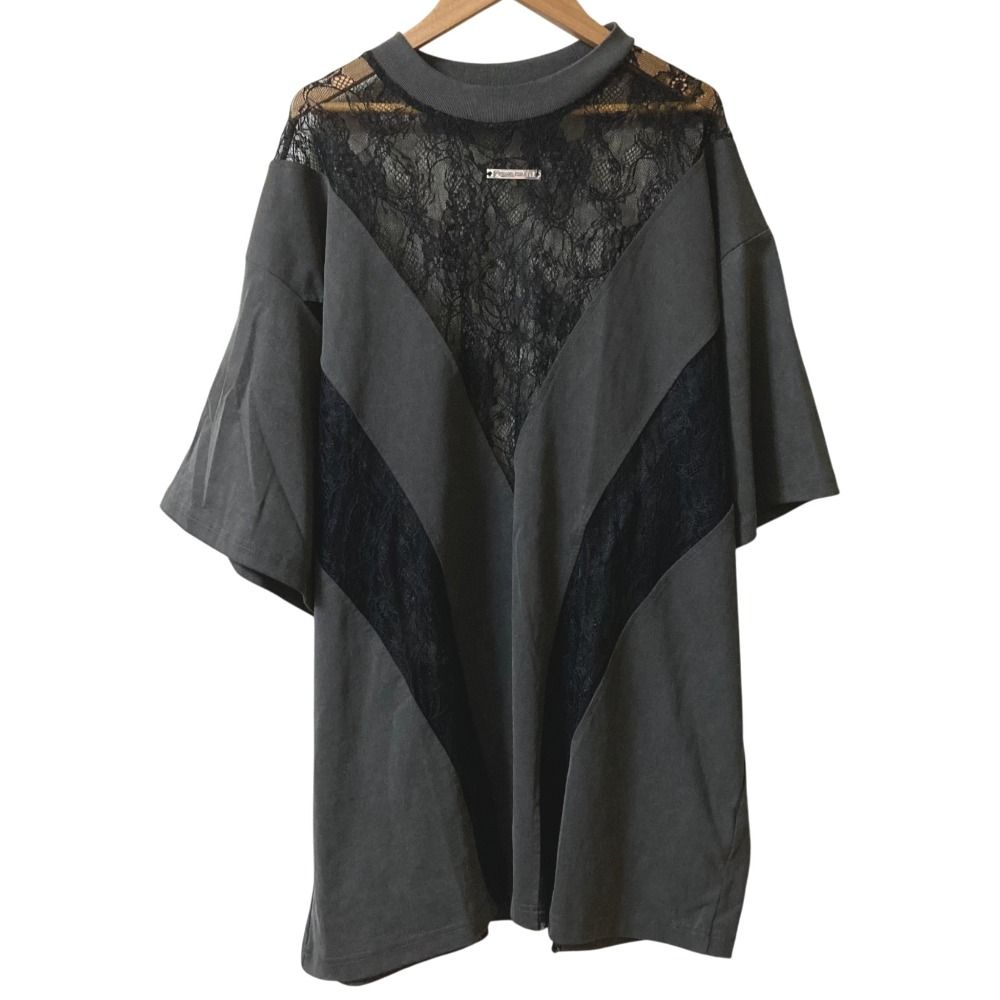 PRANK PROJECT プランクプロジェクト Pigment Lace Top オーバーサイズブラウス Fサイズ ブラック レディース 古着
