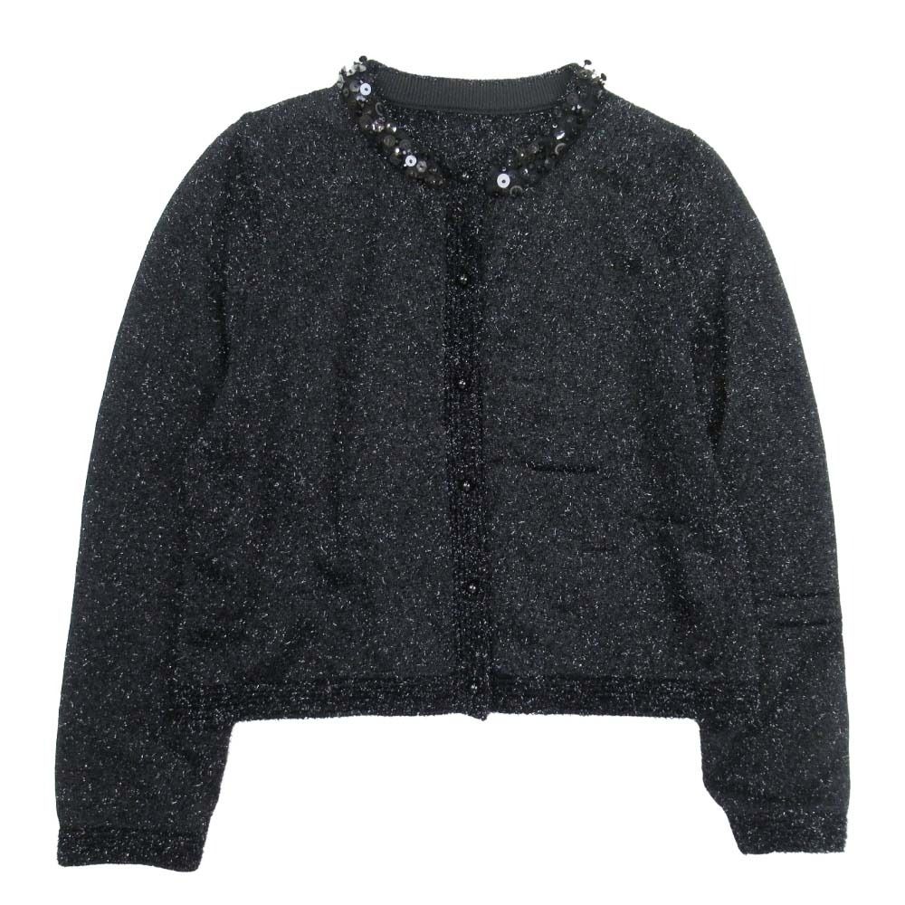 25aw GRACE CONTINENTAL グレースコンチネンタル ラメフェザーニットカーディガン 羽織 36 黒 ブラック 0125353224 レディース 古着
