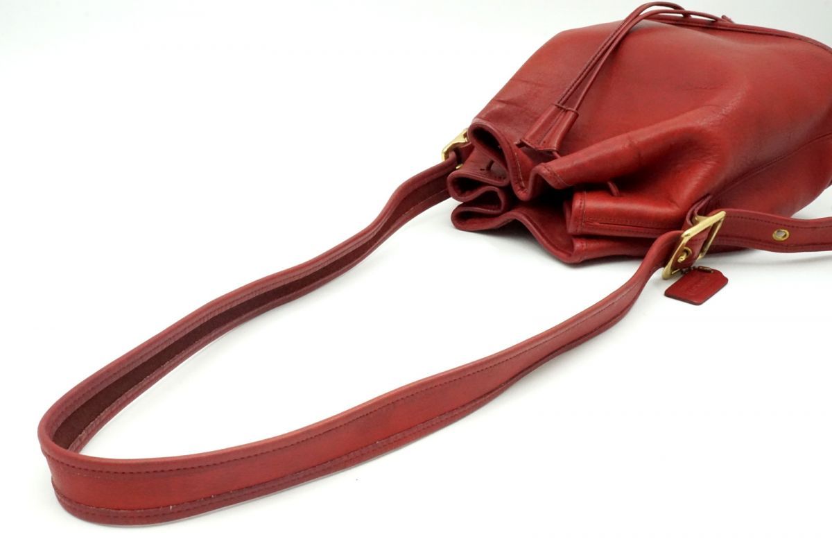 COACH 赤 レザー バッグ COACH コーチ 9952 オールド 巾着 レザー
