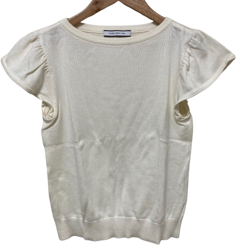 美品 FOXEY NEW YORK フォクシーニューヨーク Snow Drop シルクニット トップス 40014 サイズ38 アイボリー レディース 古着  USED