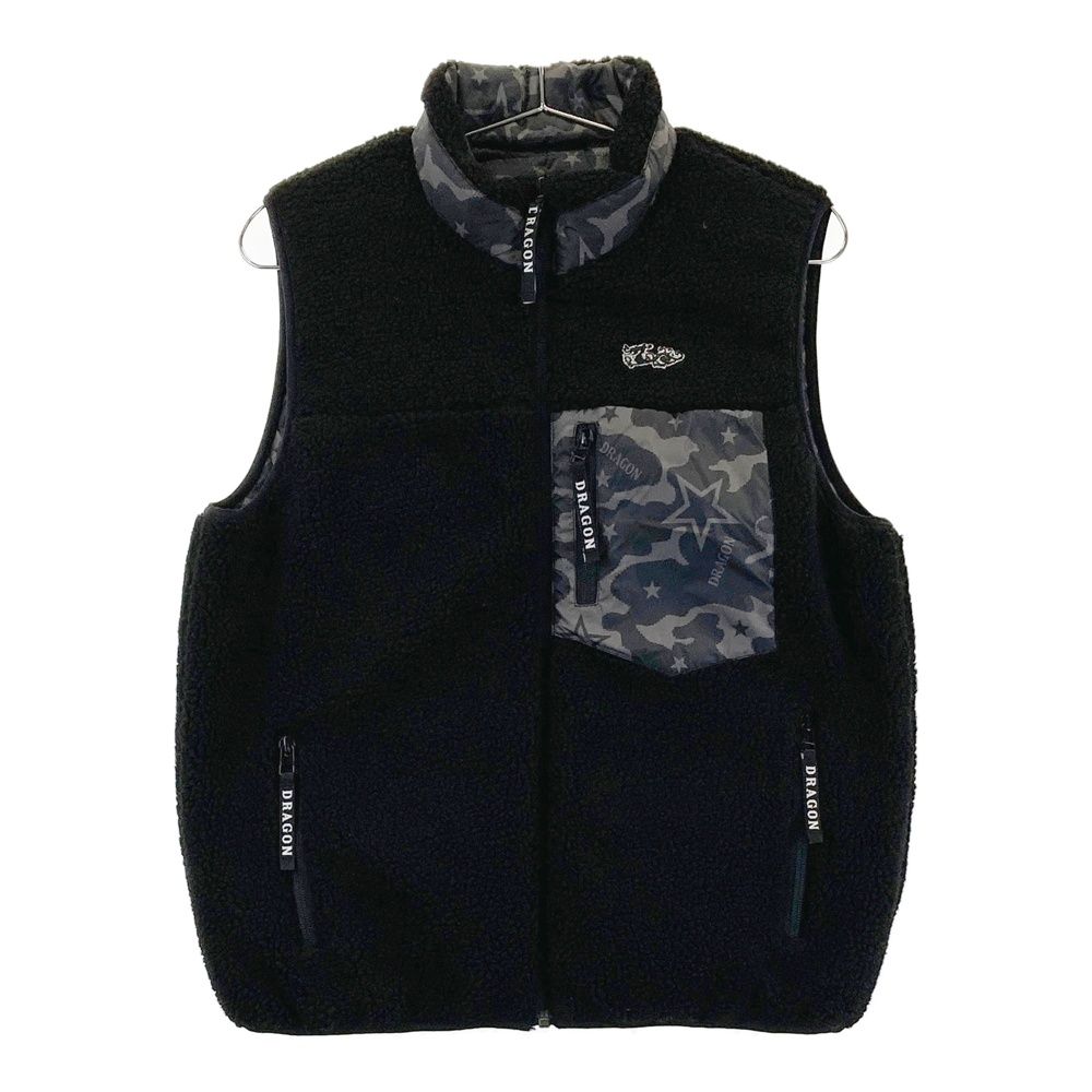 サイズ 3 DANCE WITH DRAGON ダンスウィズドラゴン ボア リバーシブル ダウン ジップベスト カモフラ 迷彩柄 ブラック系 240101549857 ゴルフウェア レディース ストスト