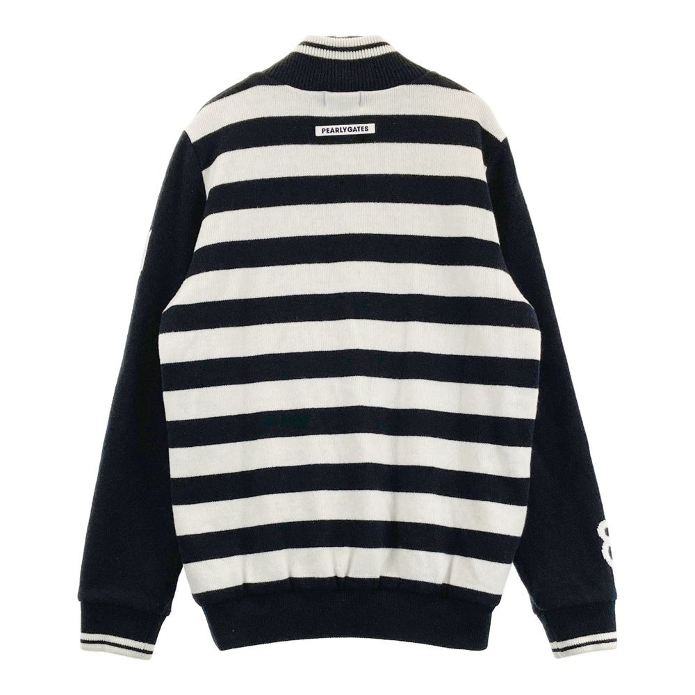 サイズ 6 PEARLY GATES パーリーゲイツ ウール混裏地付 ニットジャケット ボーダー柄 ネイビー系 ゴルフウェア メンズ ストスト