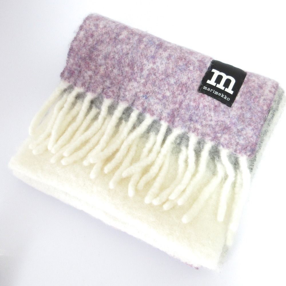 Marimekko マリメッコ マルチ マフラー Aamulainen scarf ホワイト グレー パープル レディース 古着