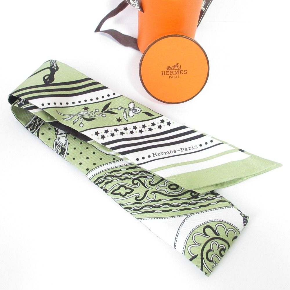 25 SS HERMES エルメス アマゾンの祭典 シルク ツイリースカーフ グリーン レディース 古着