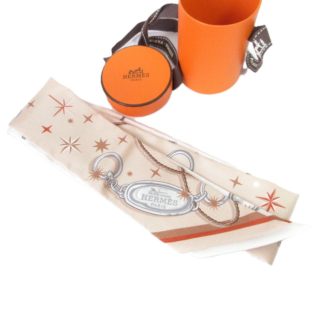 25 AW HERMES エルメス C est la Fete シルク ツイリースカーフ ベージュ レディース 古着