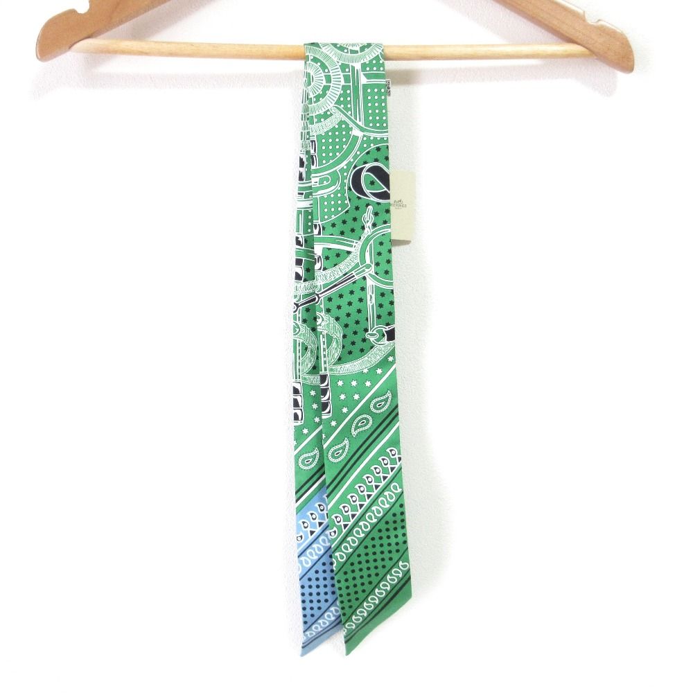 HERMES エルメス エプロンドール シルク ツイリースカーフ グリーン レディース 古着