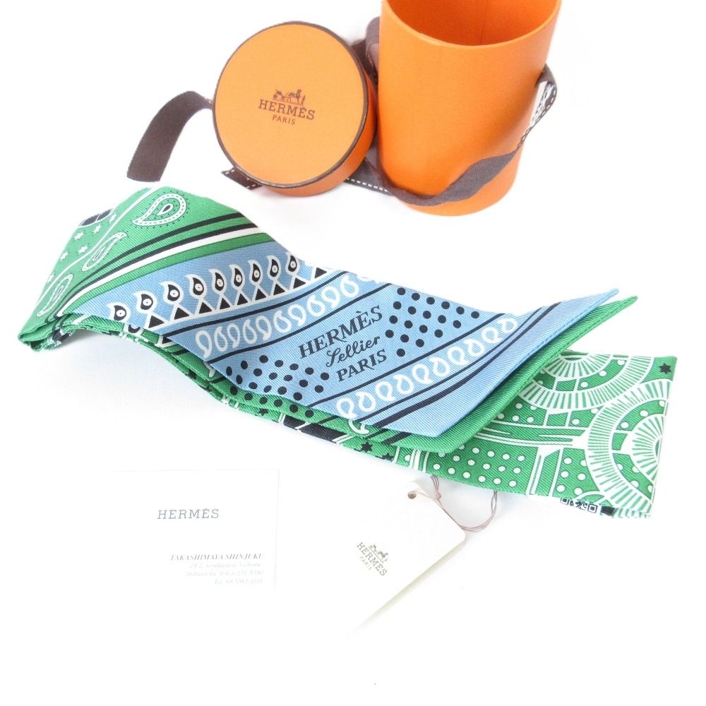 HERMES エルメス エプロンドール シルク ツイリースカーフ グリーン レディース 古着