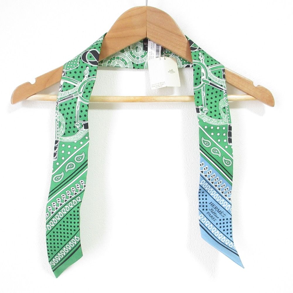  HERMES エルメス エプロンドール シルク ツイリースカーフ グリーン レディース 古着 ストール ショール 小物