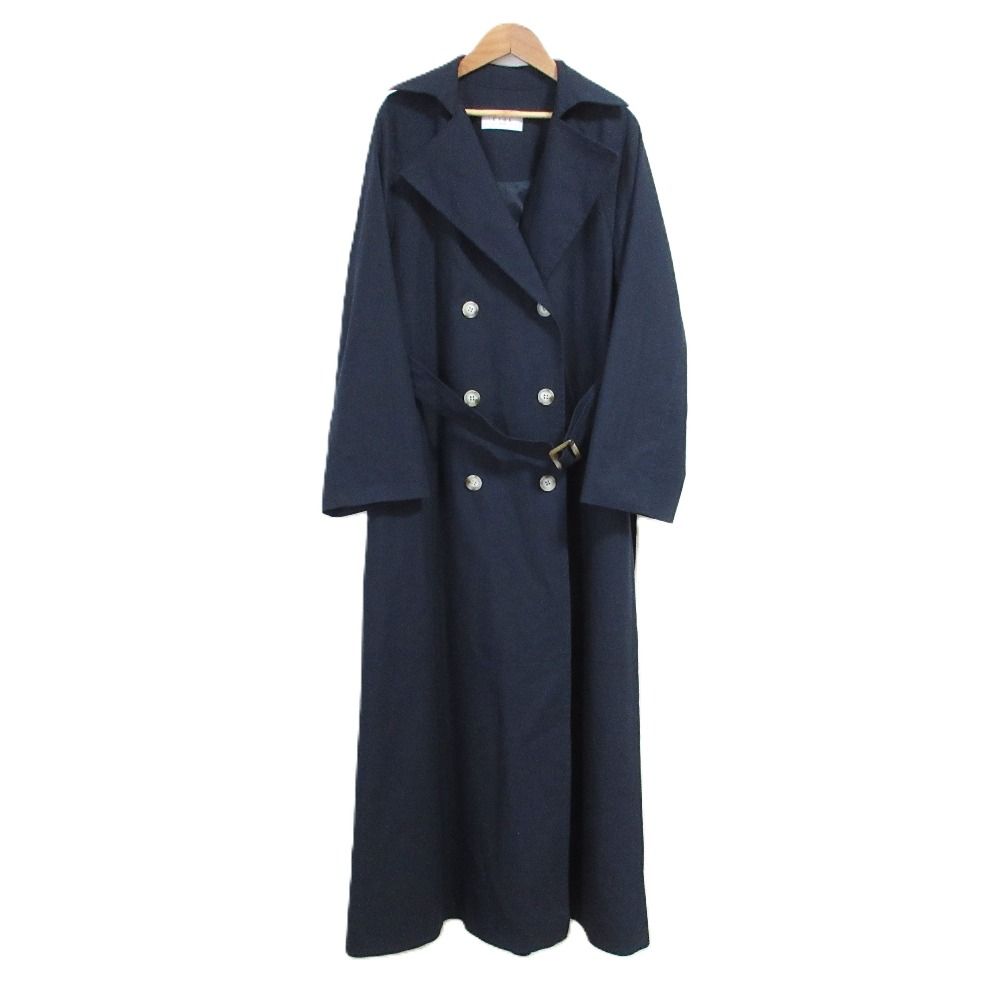 ETRE TOKYO エトレトウキョウ バックスリット ダブルブレストロングコート トレンチコート M ネイビー レディース 古着