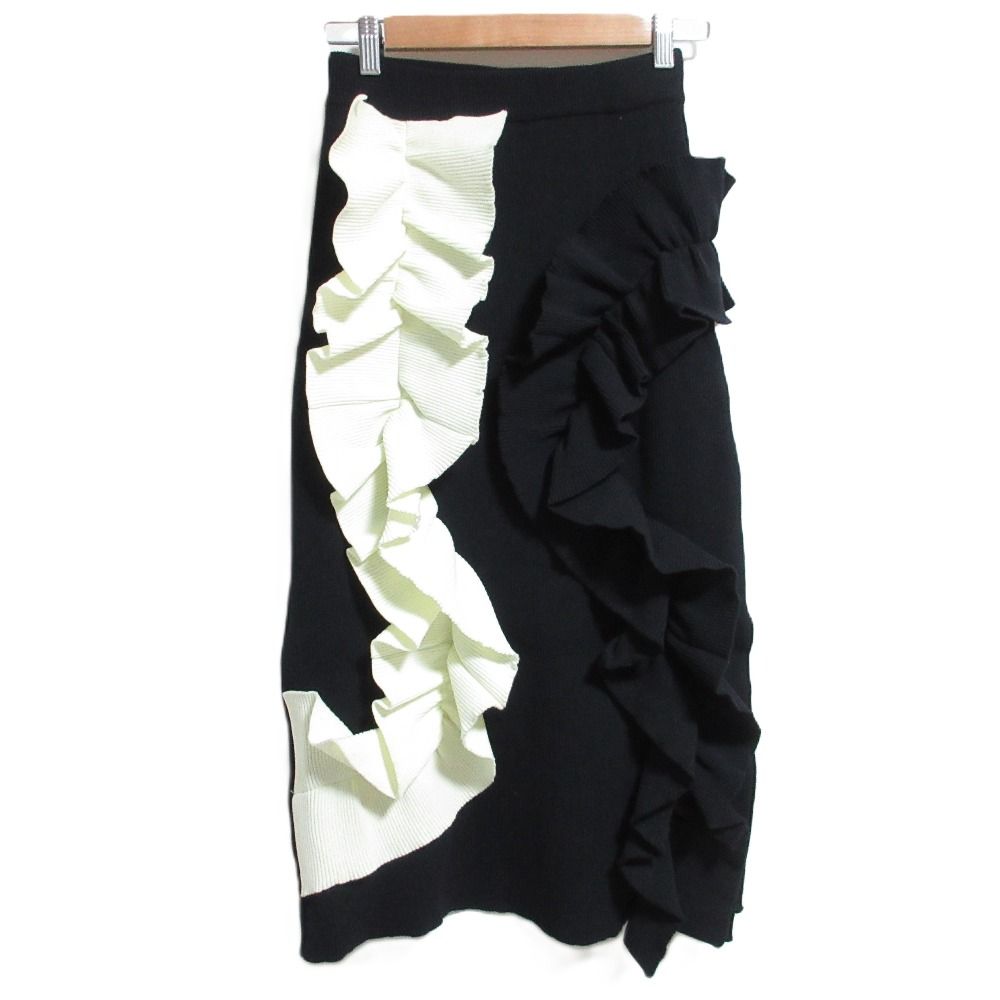 AKIRA NAKA アキラナカ フリルイージーロングスカート サイズ2 ブラック ホワイト レディース 古着