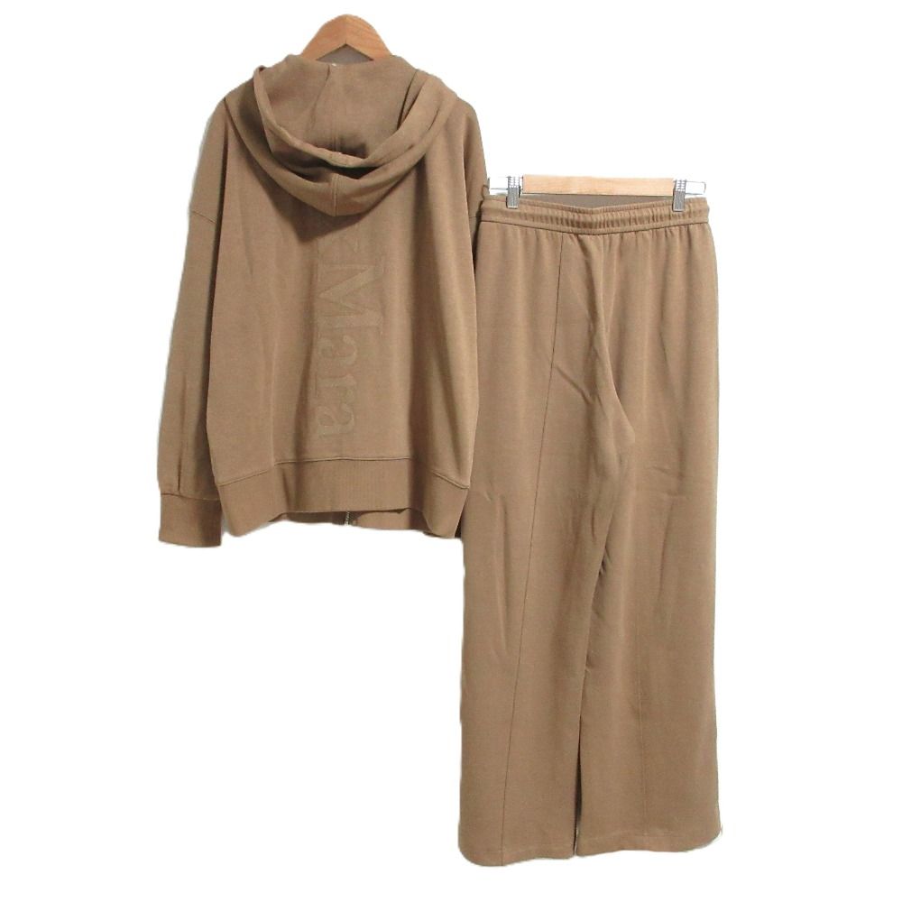 S Max Mara マックスマーラ ロゴ刺繍 ジップアップパーカー RONCOパンツ 上下セットアップ キャメル レディース 古着
