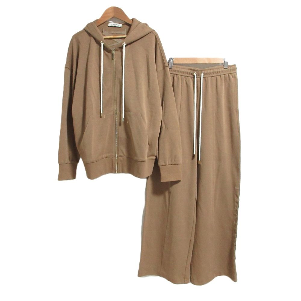 S Max Mara マックスマーラ ロゴ刺繍 ジップアップパーカー RONCOパンツ 上下セットアップ キャメル レディース 古着