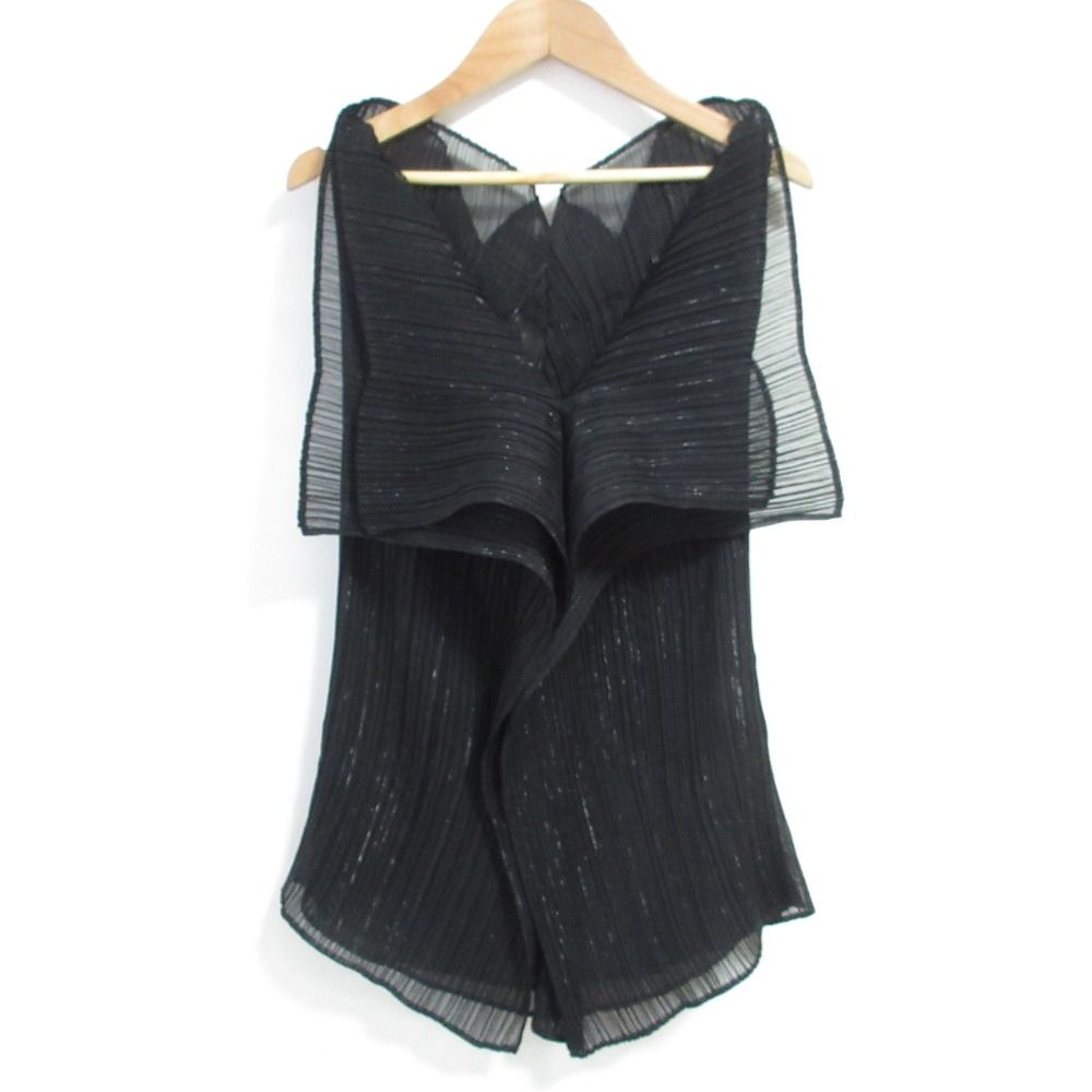 ISSEY MIYAKE イッセイミヤケ ラメプリーツ ノースリーブブラウス IM11FJ240 サイズ2 ブラック レディース 古着