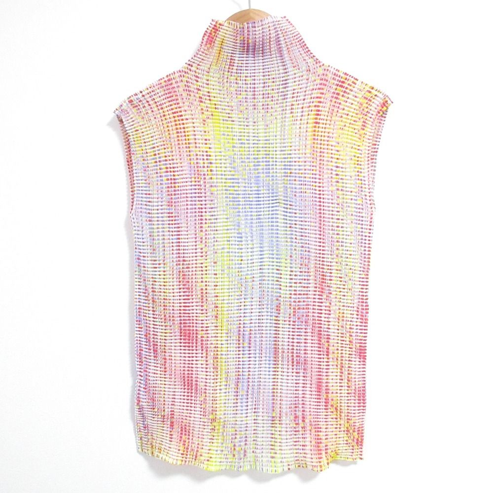 ISSEY MIYAKE イッセイミヤケ ハイネック スクエアプリーツ ノースリーブカットソー IM41FJ612 サイズ2 マルチ レディース 古着
