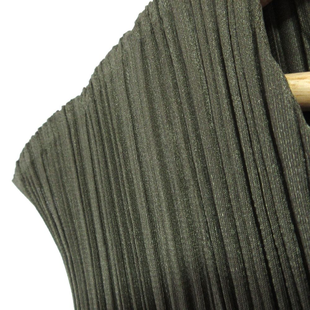 PLEATS PLEASE ISSEY MIYAKE プリーツプリーズ イッセイミヤケ フリンジ べスト ジレ PP91-JE091 サイズ3 カーキ レディース 古着 GINKGOPHARMACY_COM