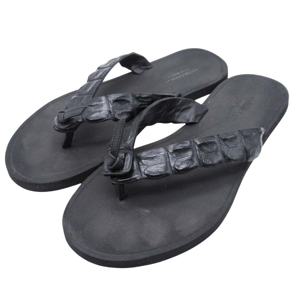 BOTTEGA VENETA ボッテガヴェネタ クロコダイル ビーチサンダル フラット シューズ 靴 42 27 0 黒 ブラック メンズ 古着