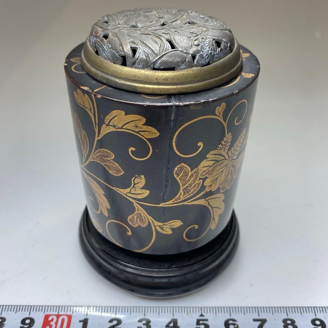 江戸時代 木製 蒔絵 香炉 高さ9.5㎝ トヒエカ 東な7-0212 2F
