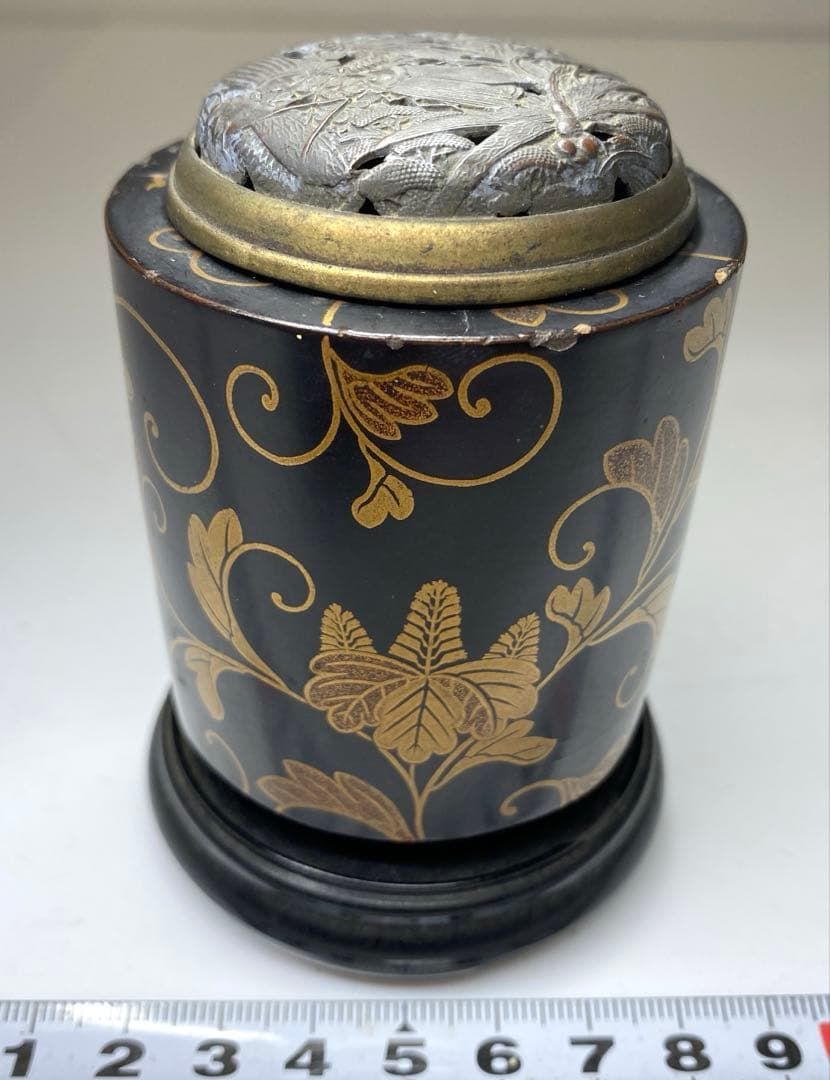 江戸時代 木製 蒔絵 香炉 高さ9.5㎝ トヒエカ 東な7-0212 2F