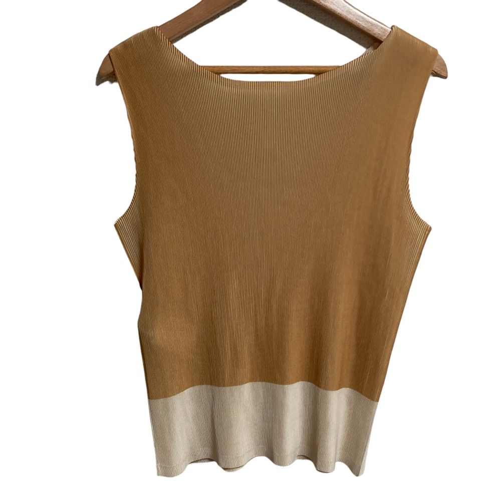 PLEATS PLEASE プリーツプリーズ イッセイミヤケ バイ ノースリーブカットソー PP53FK301 サイズ3 ベージュ アイボリー レディース 古着