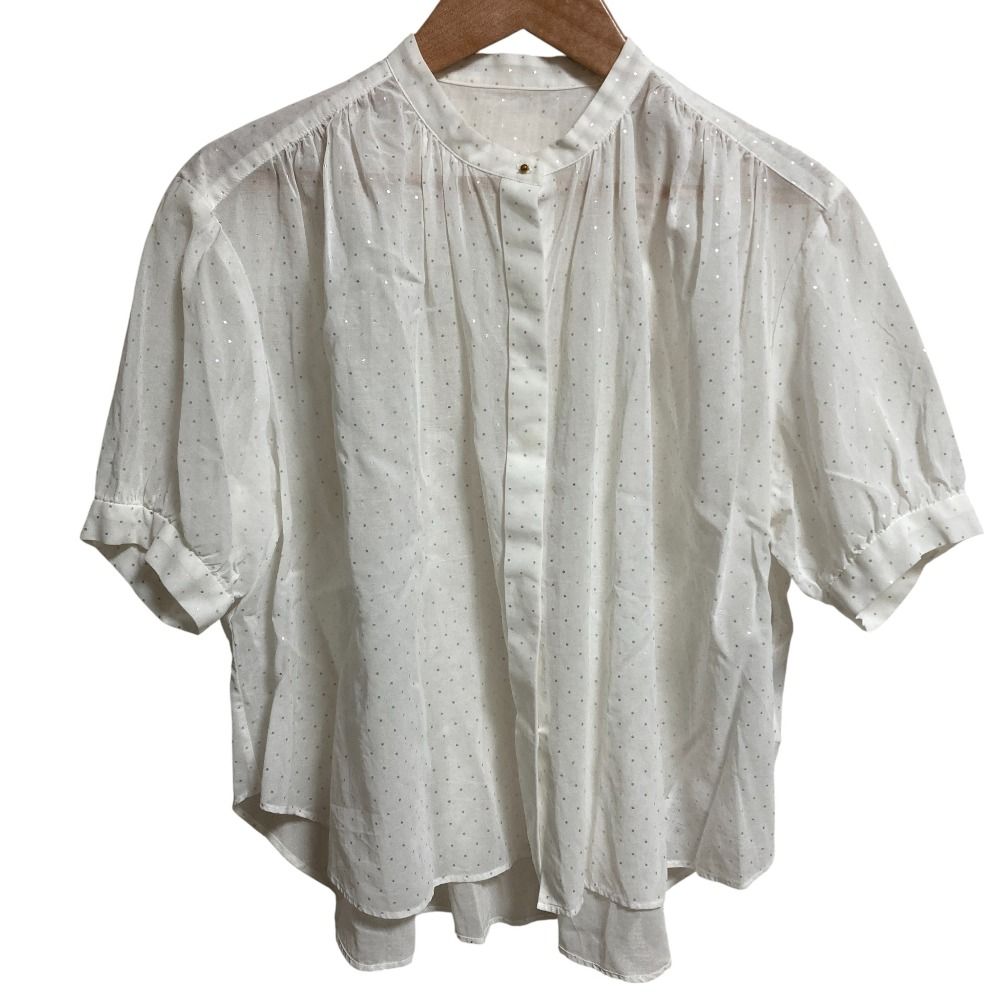 24SS TOMORROWLAND collection トゥモローランド シルバードットプリント パフスリーブブラウス サイズ36 ホワイト レディース 古着