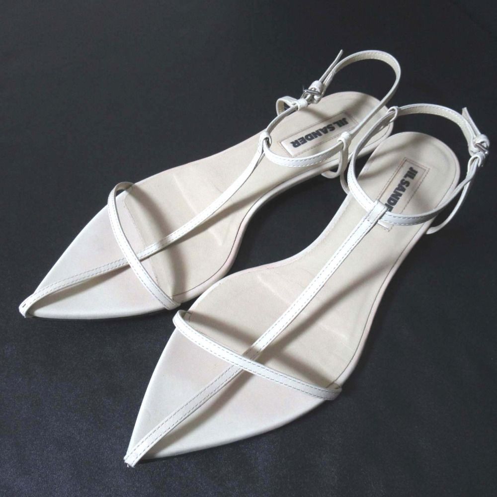 JIL SANDER ジルサンダー ポインテッドドゥ アンクルストラップ フラット ケージサンダル サイズ39 約26 cm アイボリー レディース 古着