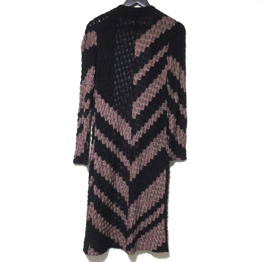 MISSONI ミッソーニ オープンフロント ロング ニットカーディガン サイズ40 ブラック×ピンクベージュ レディース 古着
