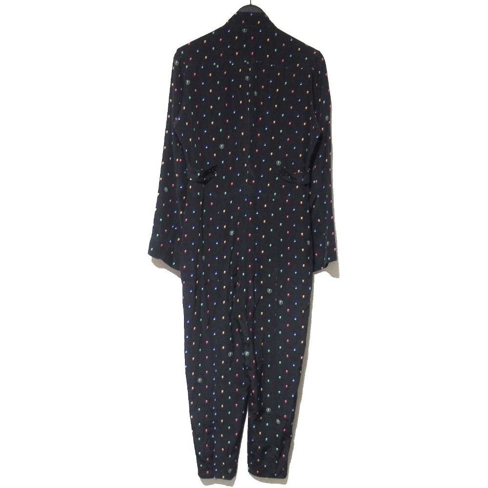 STELLA McCARTNEY ステラマッカートニー 総柄 シルク ジップアップ ジャンプスーツ オールインワン サイズ36 ブラック レディース 古着