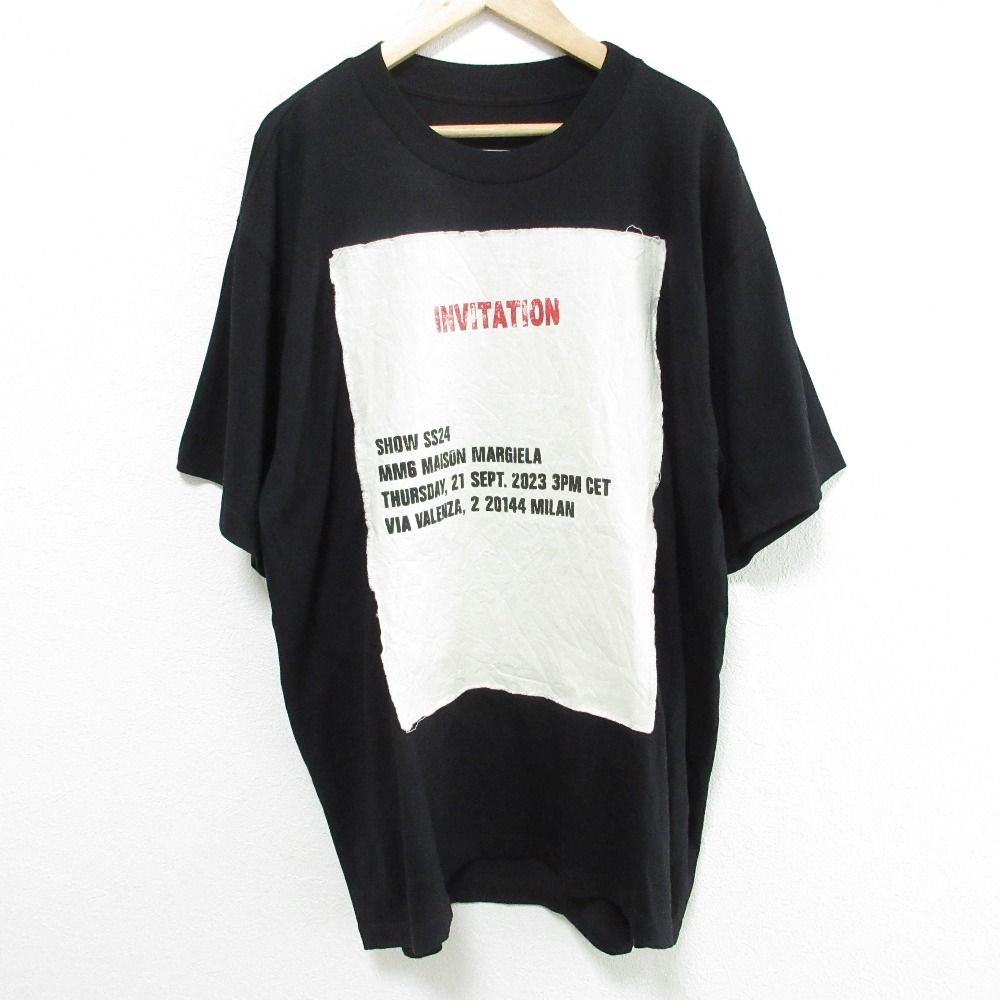 24SS MM6 エムエムシックス メゾンマルジェラ INVITATION オーバーサイズ Tシャツ サイズS ブラック レディース 古着
