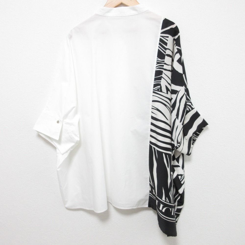 CAROLINA HERRERA キャロライナヘレラ バンド ドルマンスリーブ 切替シャツ サイズM ホワイト ブラック レディース 古着