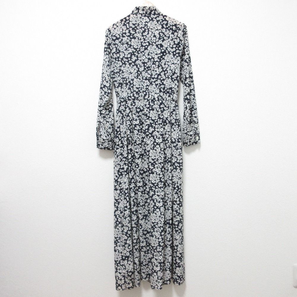 OBLI オブリ ボウタイリボン付 花柄 ベルテッドワンピース サイズM ブラックホワイト レディース 古着