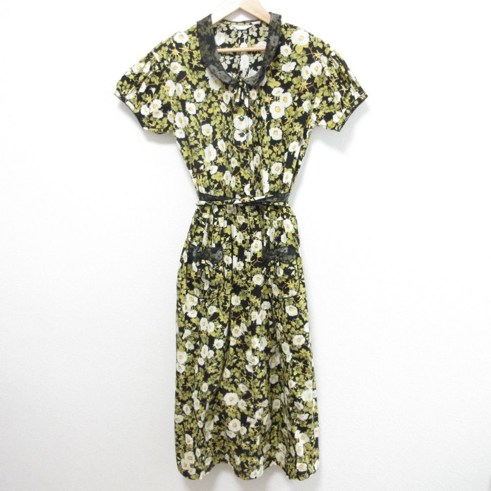 PINK HOUSE ピンクハウス レース ピコリボン ワンピース ブラック イエロー レディース 古着