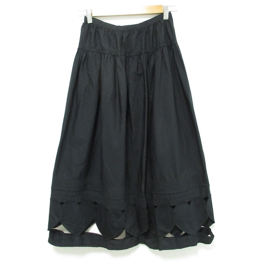 PINK HOUSE ピンクハウス ハートボタン カットワーク ロングフ スカート ブラック レディース 古着