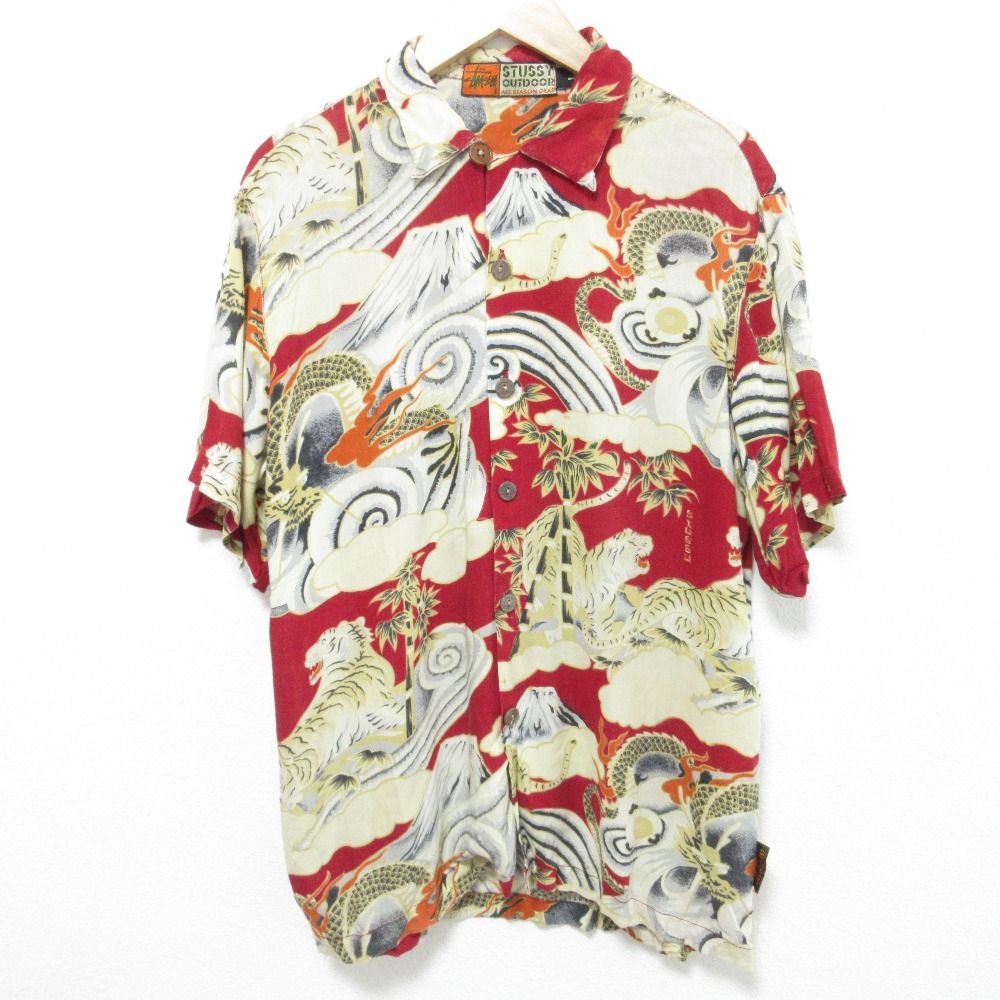 STUSSY ステューシー ヴィンテージ アロハシャツ サイズL レッド メンズ 古着