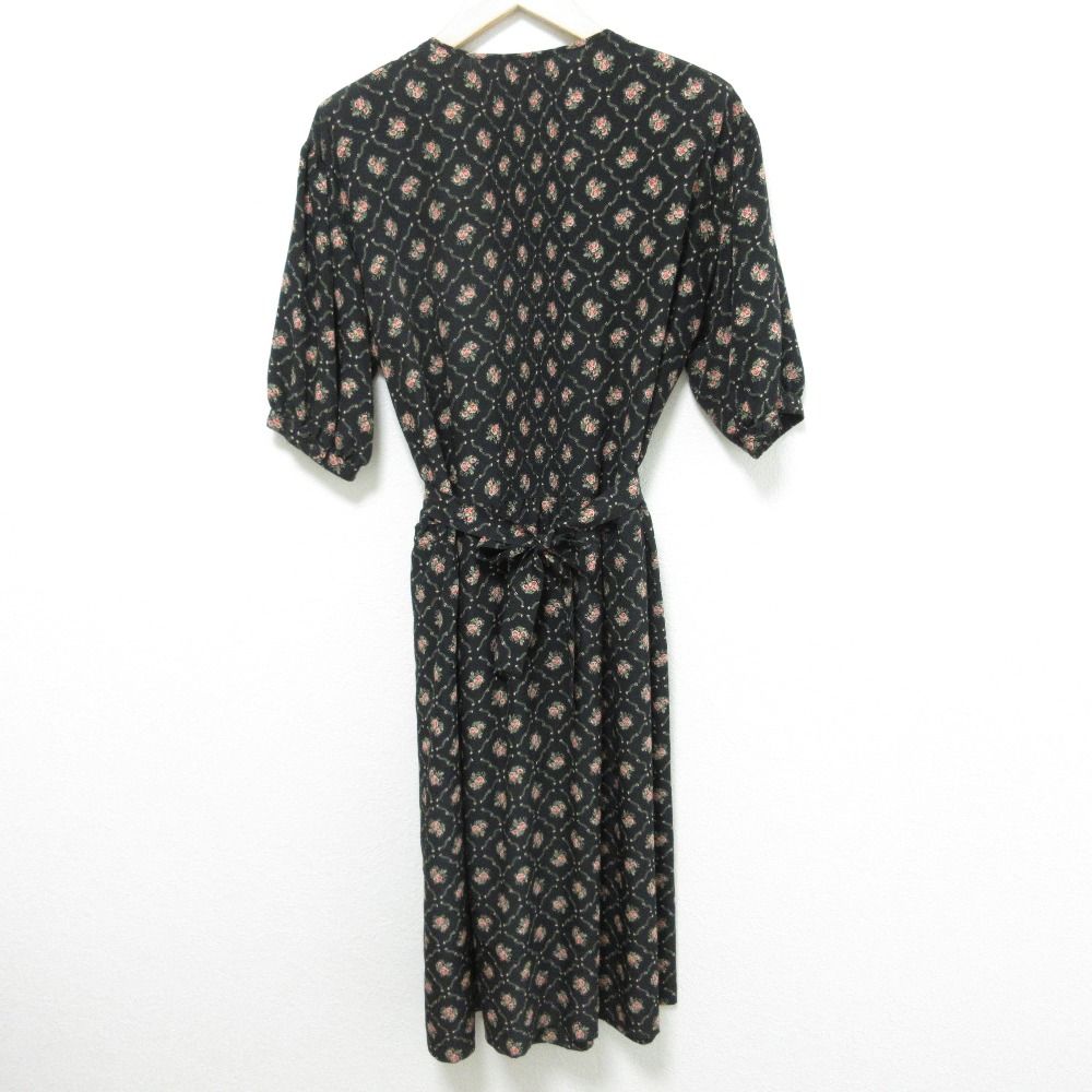 PINK HOUSE ピンクハウス リボン フラワープリント ワンピース ブラック レディース 古着