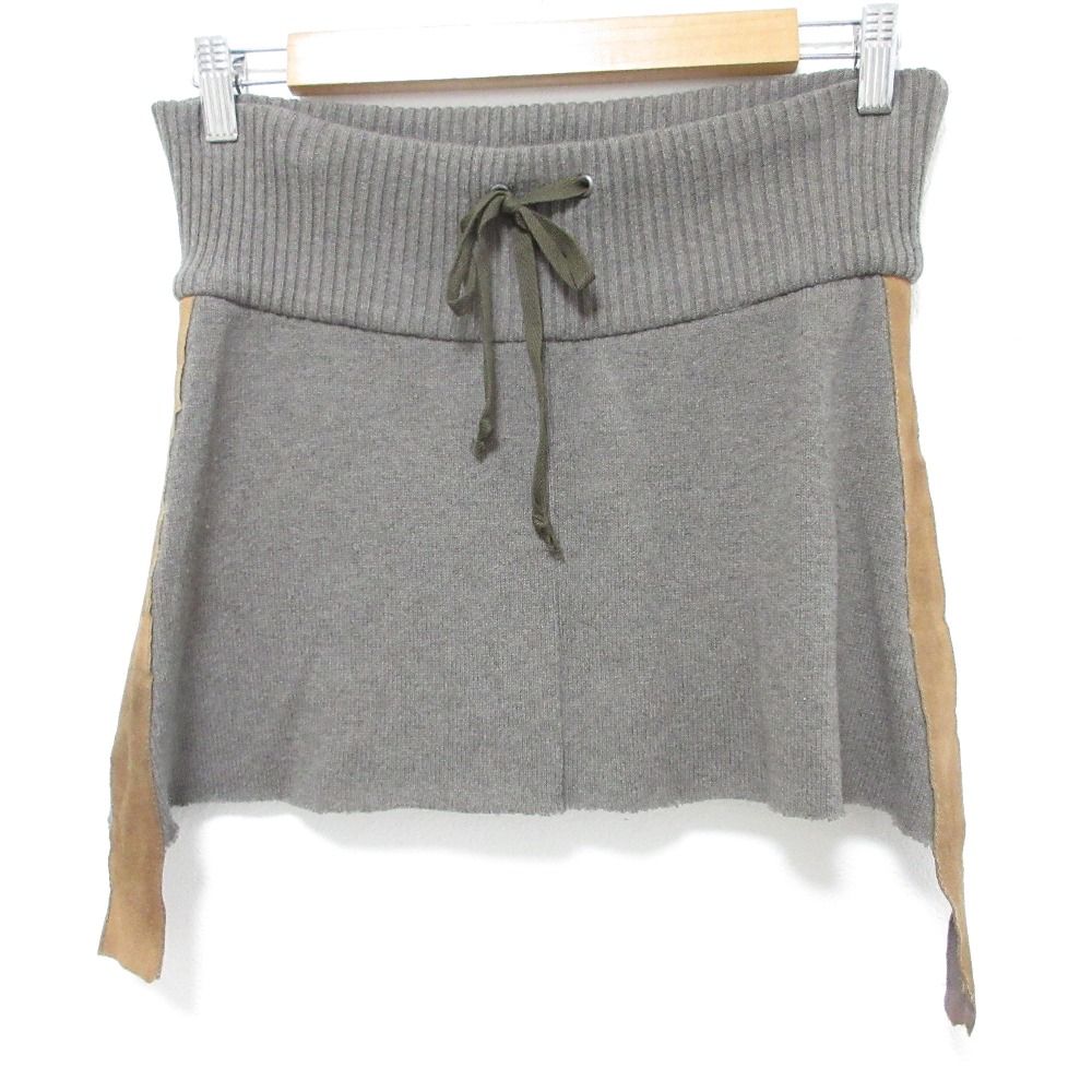 L.G.B. ルグランブルー アンゴラブレンド レザートリム ニット ミニスカート サイズ0 グレー レディース 古着