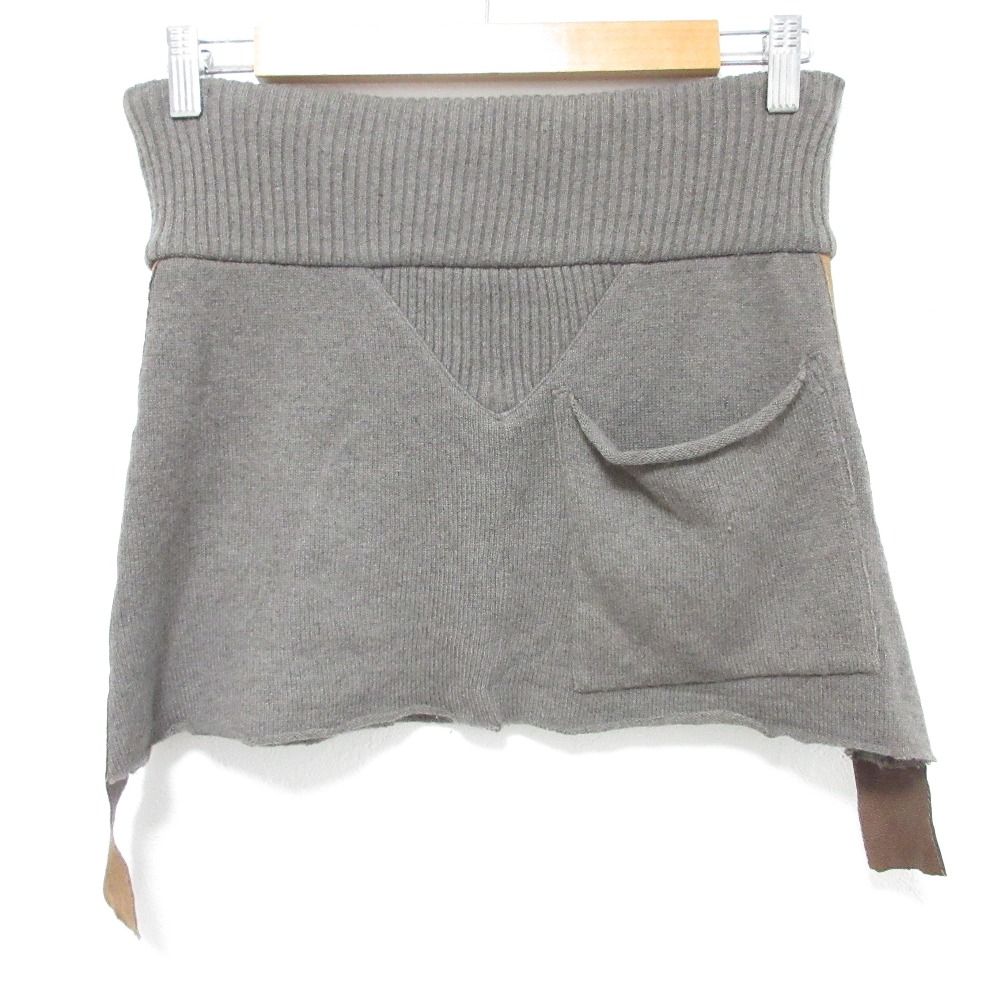 L.G.B. ルグランブルー アンゴラブレンド レザートリム ニット ミニスカート サイズ0 グレー レディース 古着