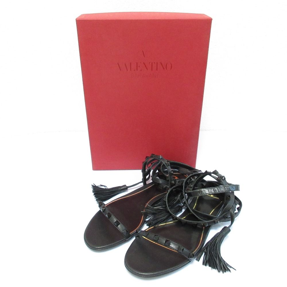 ヴァレンティノガラヴァーニ ロックスタッズ ストラップサンダル サイズ37 1 2 約24 5 cm ブラック レディース 古着