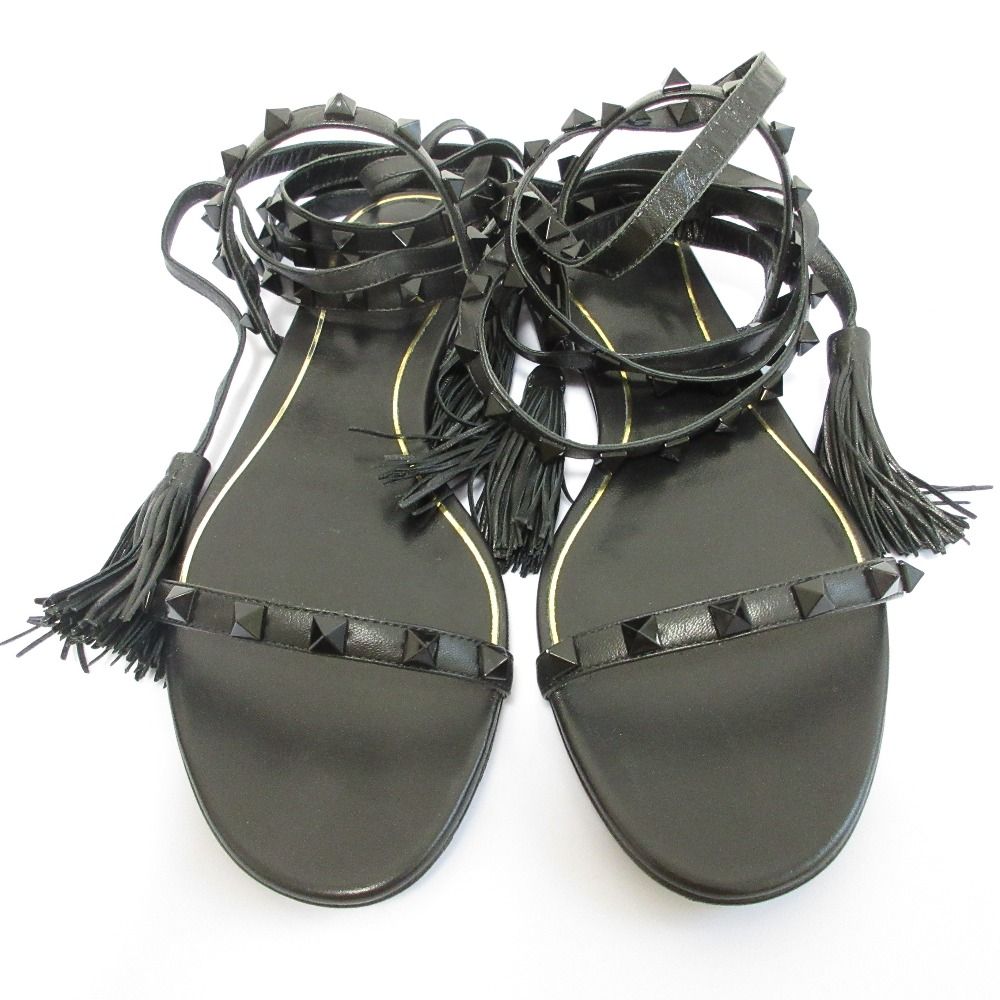 ヴァレンティノガラヴァーニ ロックスタッズ ストラップサンダル サイズ37 1 2 約24.5 cm ブラック レディース 古着