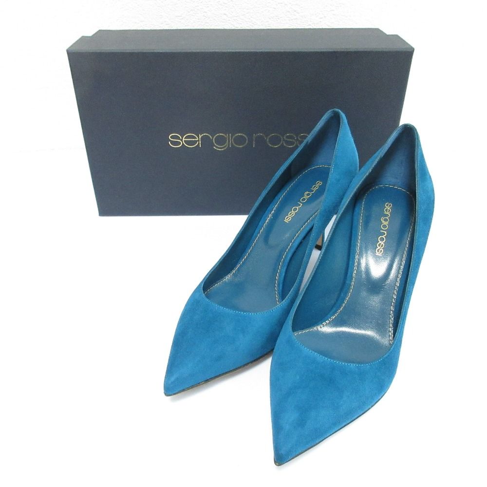 sergio rossi セルジオロッシ スウェード ポインテッドトゥパンプス サイズ37 1 2 24 5 cm相当 ブルー レディース 古着